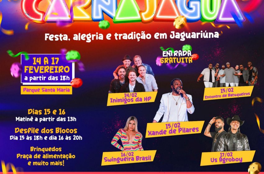 PROGRAMAÇÃO COMPLETA DO CARNAJAGUÁ É ATUALIZADA E CONFIRMA NOVAS ATRAÇÕES