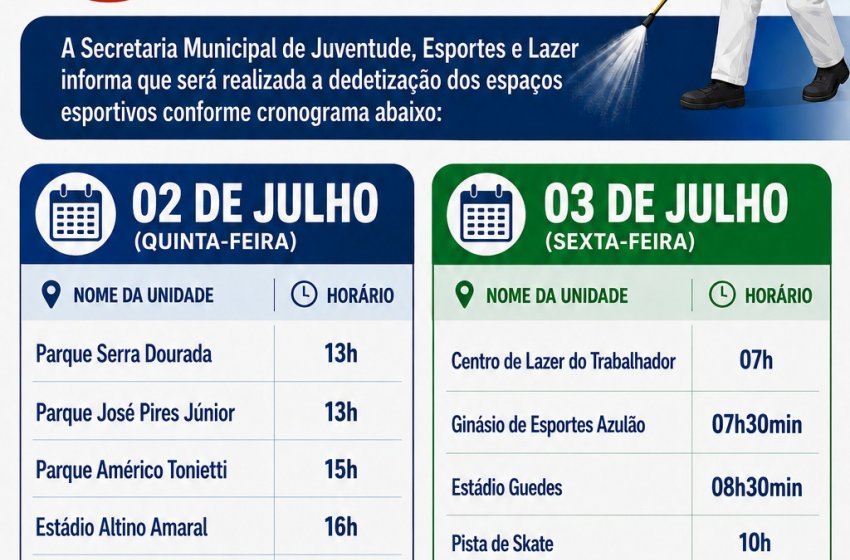ESPAÇOS PÚBLICOS ESPORTIVOS SÃO DEDETIZADOS